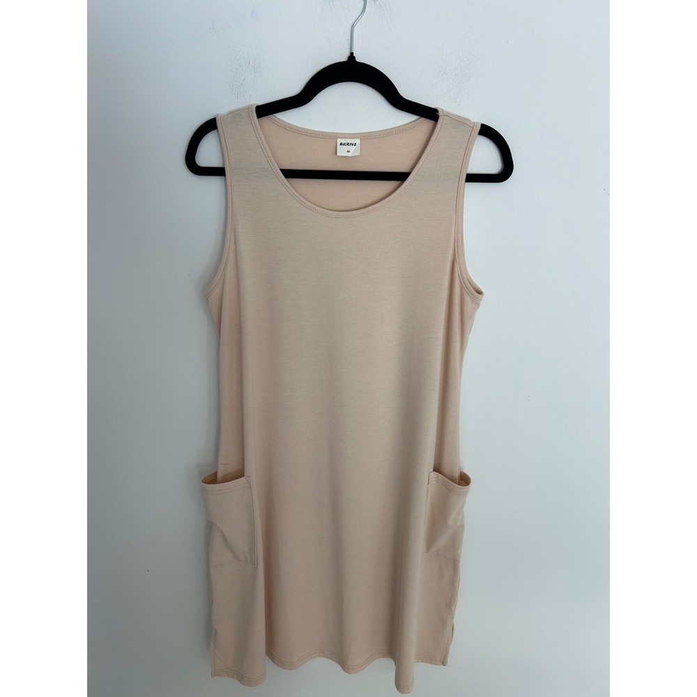 Womens Light Beige sleeveless Pocket Shift Dress Medium Jersey Knit minimalist